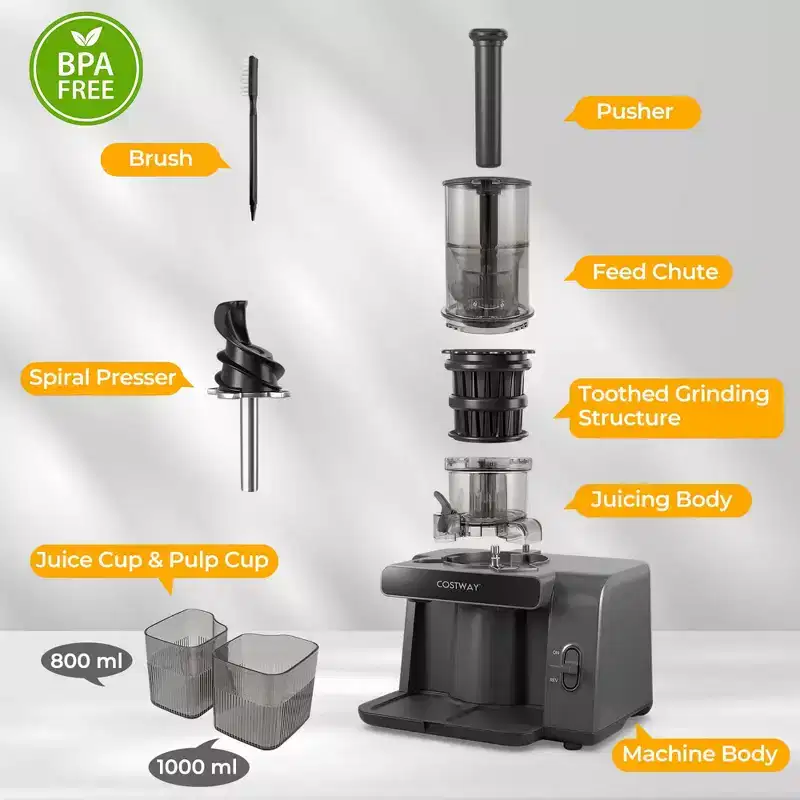 Costway Cold Press Juicer Machine Professional Slow Masticating Juicer with Reverse Button