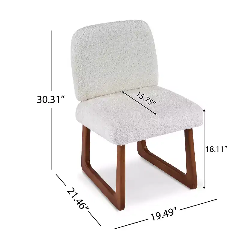 Set of 2 Boucle Upholstered Dining Chairs with Curved Wooden Legs, Beige - ModernLuxe