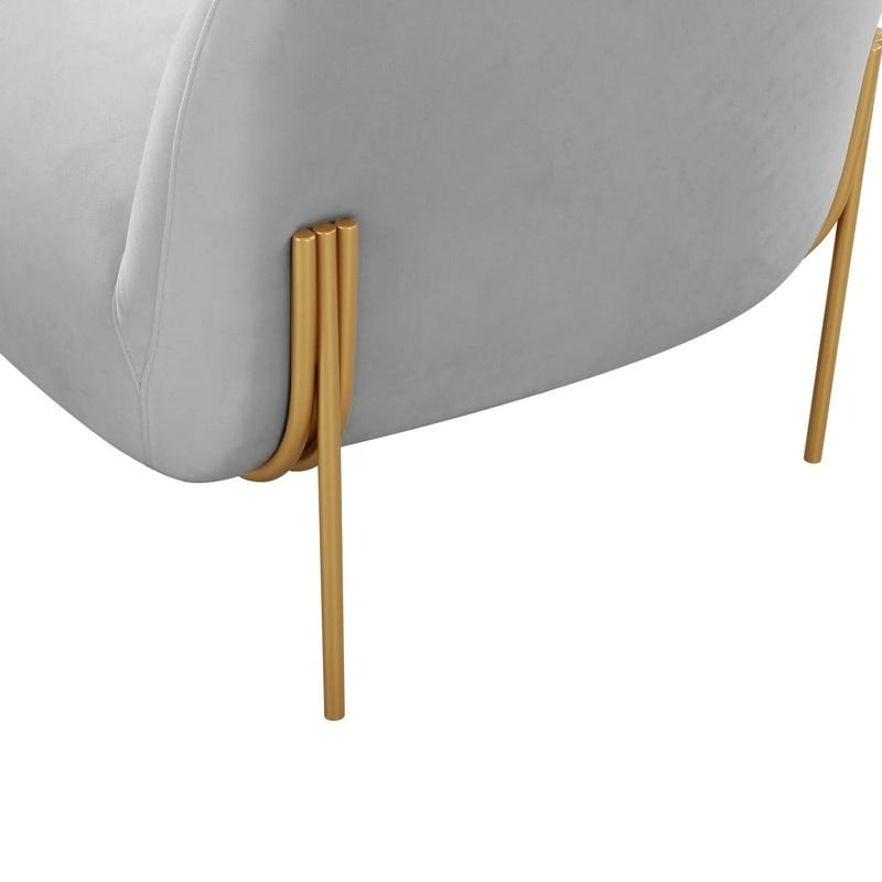 Velvet Accent Chair – Cream / Grey, Matte Gold Legs, Handmade, Seats 1