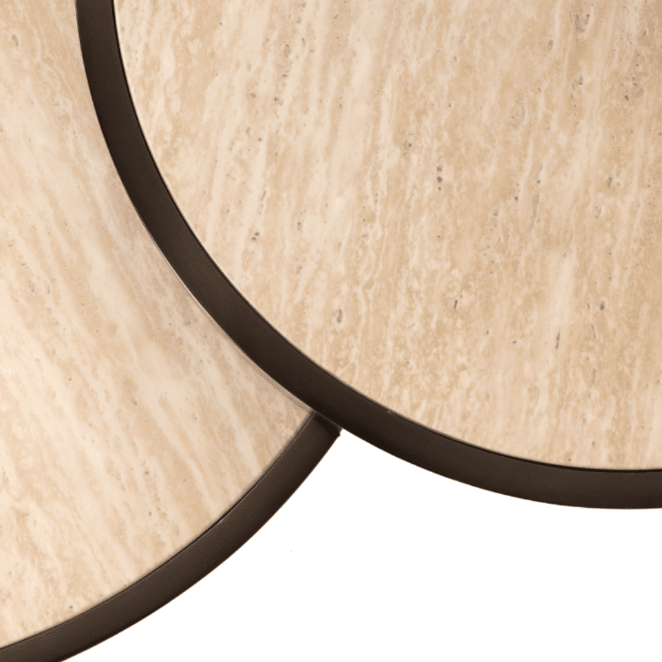 Bronze Nested Coffee Tables with Faux Travertine Top