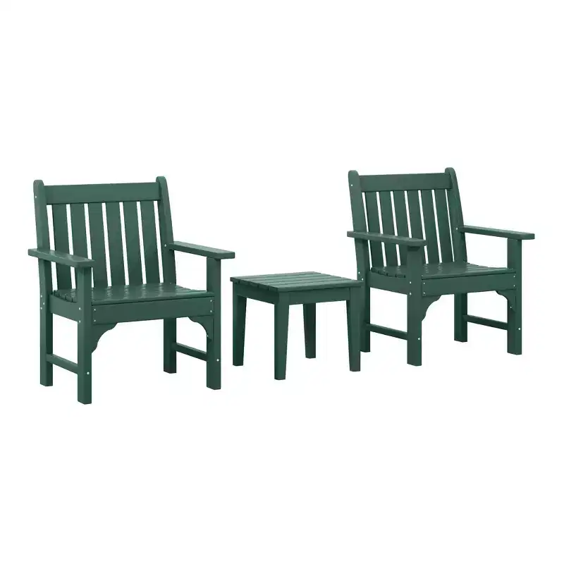 WestinTrends Malibu Outdoor Patio 3-Piece HDPE Adirondack Garden Chairs with Square Adirondack Side Table Set