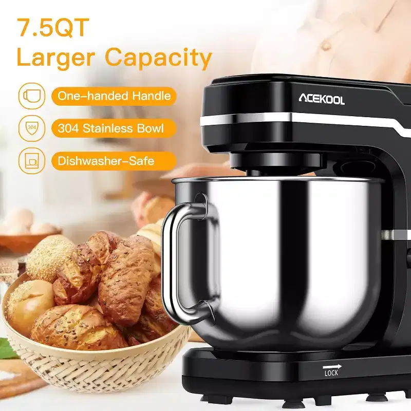 GustoWave 7.5 Qt Electric Stand Mixer, 10 Speed Food Mixer for Kitchen