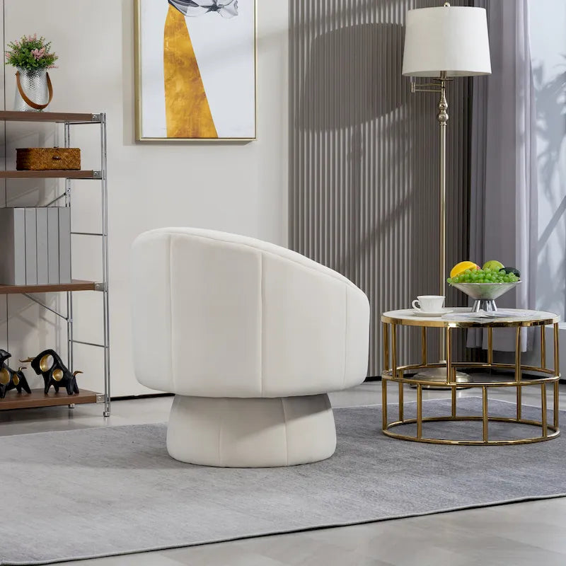 360° Swivel Accent Chair – Dark Yellow / Purple / Beige, Velvet, Wood Frame, Seats 1