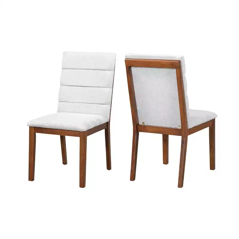 Set of 2 Upholstered Dining Chairs with Solid Wood Frame, Walnut & Light Gray