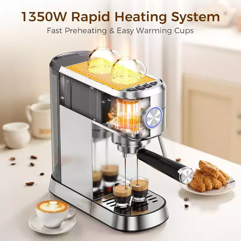 20 Bar Compact Espresso Machine with Milk Frother, Stainless Steel Coffee Maker, 40 oz Removable Water Tank for Cappuccino & Latte