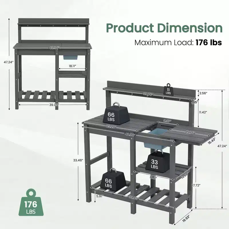 Hyleory HDPE Weather-Resistant Potting Bench Table with Storage Shelf
