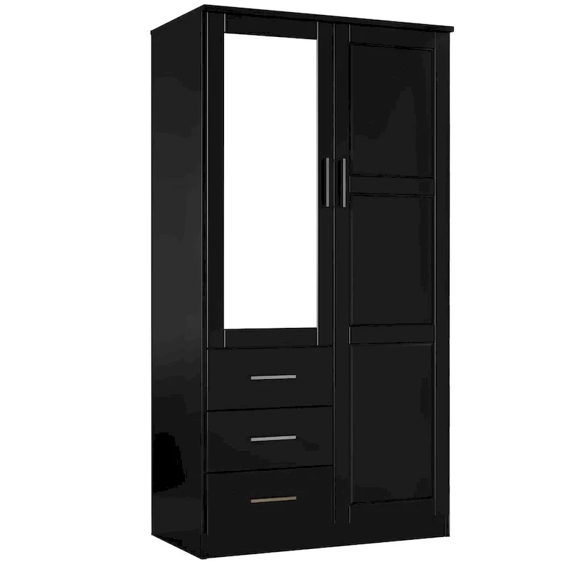 100% Solid Wood Metro Wardrobe Armoire – Solid Wood or Mirrored Doors, Multiple Finishes