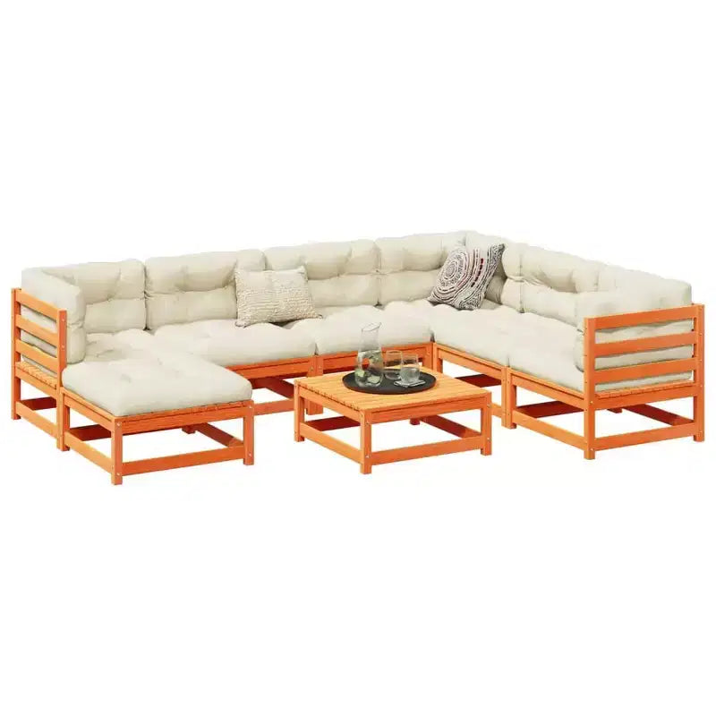 vidaXL Patio Sofa Set Modular Sofas and Outdoor Stools 8 Piece Solid Wood Pine