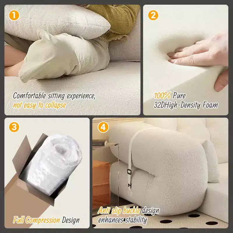 78.7 Inch Multifunctional Foldable Sofa Bed, 3-in-1 Teddy Fabric Foam Filled, Beige