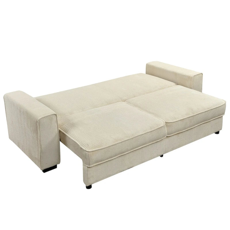 Pull-Out Sofa Bed with Storage – Light Green / Beige, Modern Style, Sinuous Spring, Seats 2