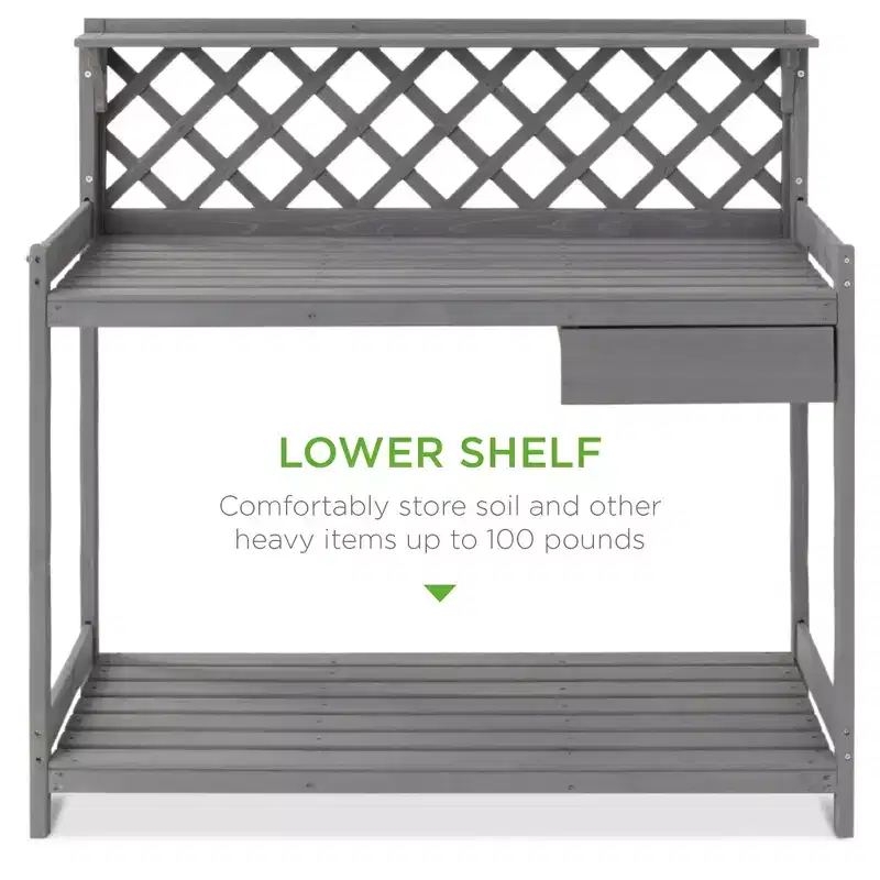 Best Choice Products Outdoor Wooden Garden Potting Bench, Workstation Table w/ Cabinet Drawer, Open Shelf