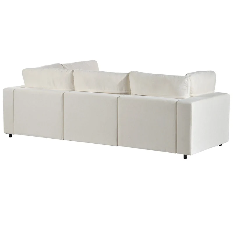 Beige Upholstered 4-Seater Modular Sectional Sofa with Wireless Charging