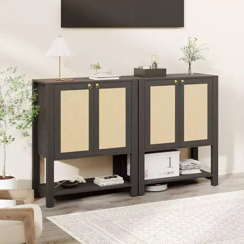 5-Tier Rattan Shoe Cabinet with Adjustable Shelves & Doors, Slim Entryway Organizer