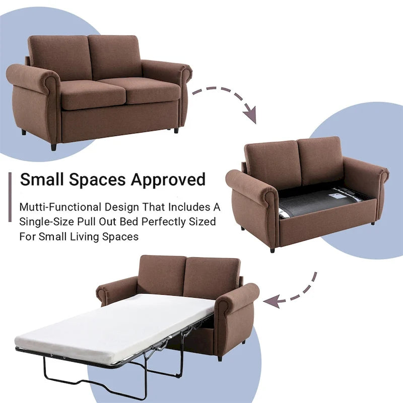 Merax Pull Out Sofa Bed Loveseat Sleeper with Twin Size Memory Mattress