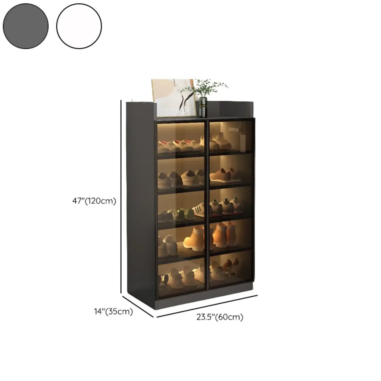 Led-lit Shoe Cabinet with Adjustable Shelves Transparent Doors