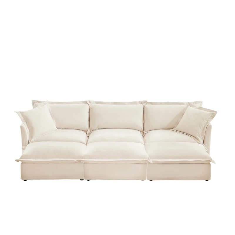 120 Chenille 3-Seater Sofa Set with 3 Ottomans, Sleeper Function & Removable Slipcovers