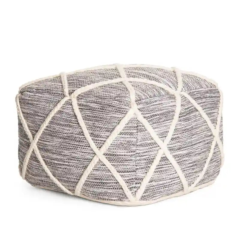 22-Inch Round Pouf Ottoman – Blue & Ivory / Tan & Ivory / Gray & Ivory, 1-Person Footrest & Extra Seat