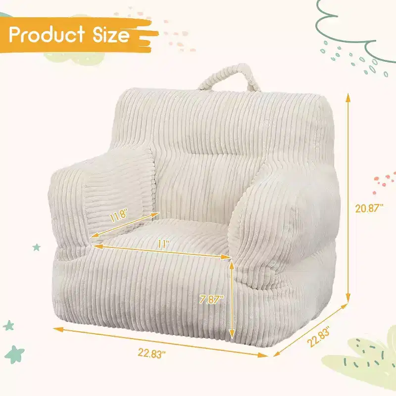 Kids Bean Bag Chair, Comfy Toddler Chair with a Strawberry Bear, Toddler Bean Bag Sofa for Boys and Girls, Soft Corduroy Cover Lazy Sofa,Beige