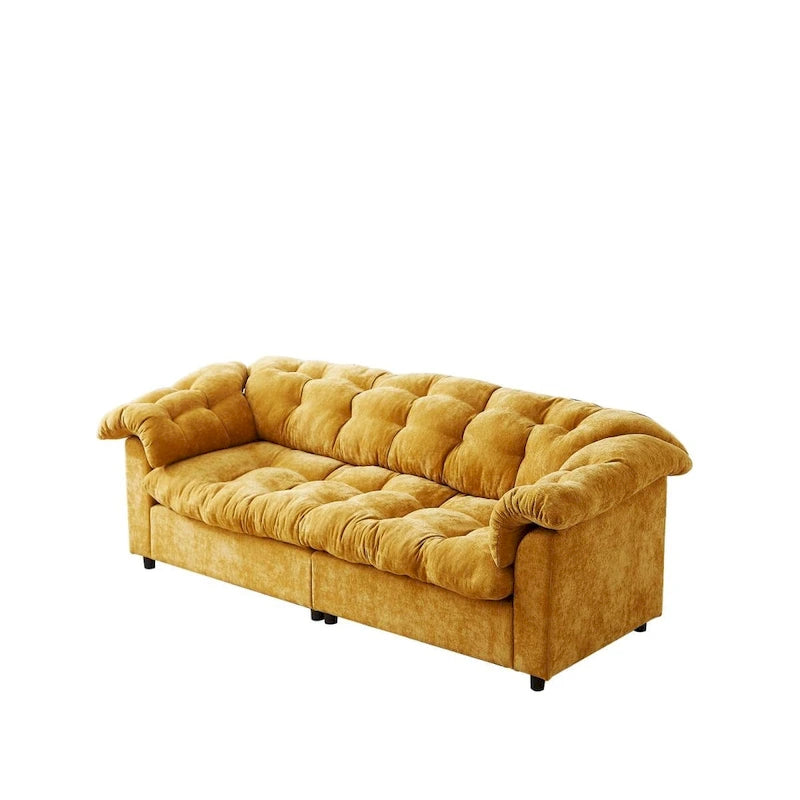 99-Inch Deep Seat Sofa – Yellow / Beige / Grey / Green, Chenille, Solid Wood Frame, Seats 3