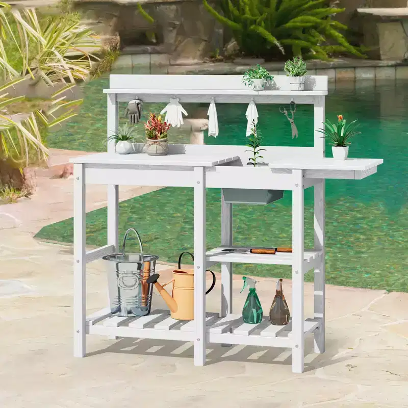 Hyleory HDPE Weather-Resistant Potting Bench Table with Storage Shelf