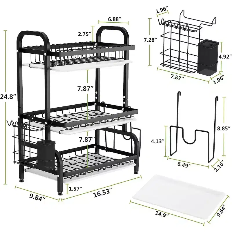 3-Tier Drying Rack for Kitchen Counter Storage