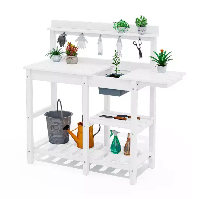 Hyleory HDPE Weather-Resistant Potting Bench Table with Storage Shelf