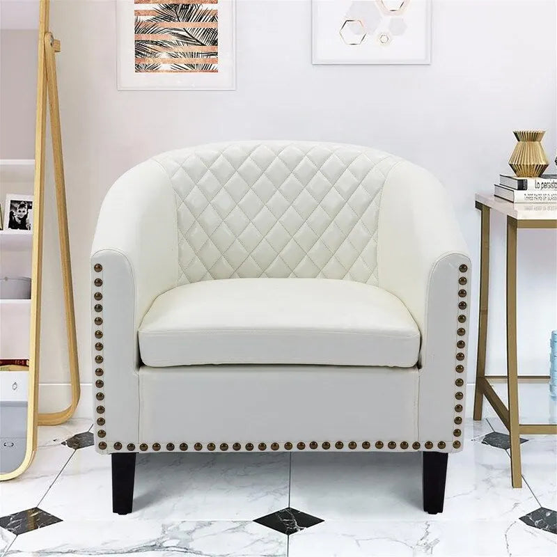 Barrel Accent Chair – Black / Brown / White, PU Leather, Nailhead Trim, Solid Wood Legs, Seats 1