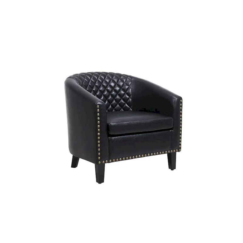 Accent Barrel chair living room chair with nailheads and solid wood legs