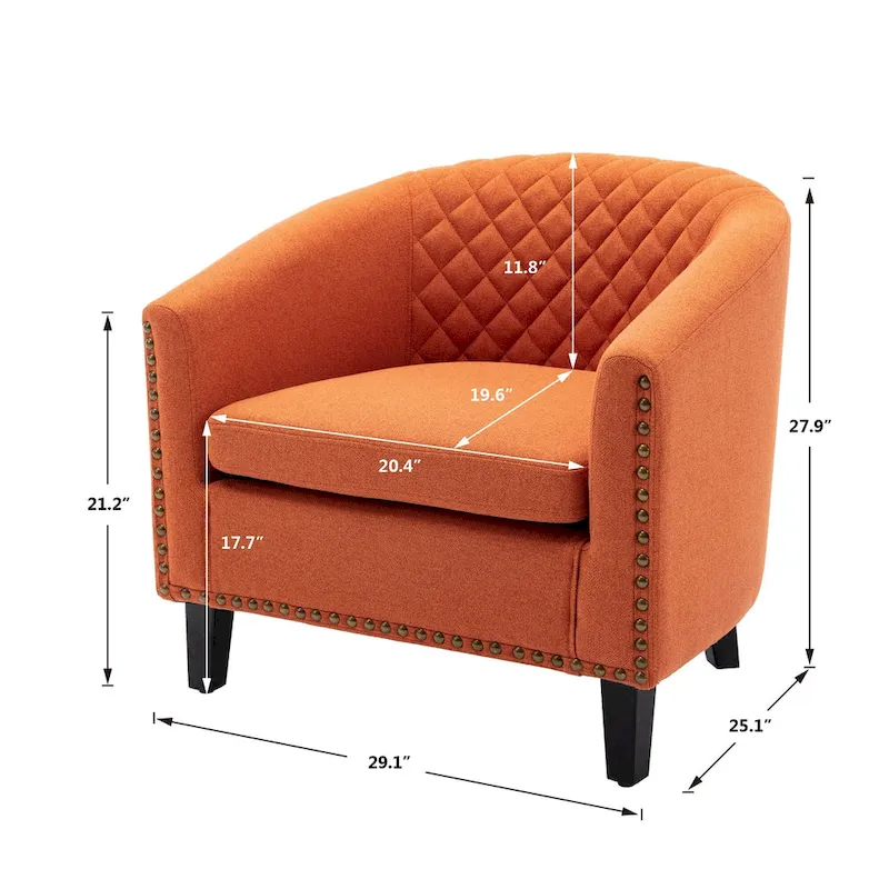 Accent Barrel chair living room chair with nailheads and solid wood legs