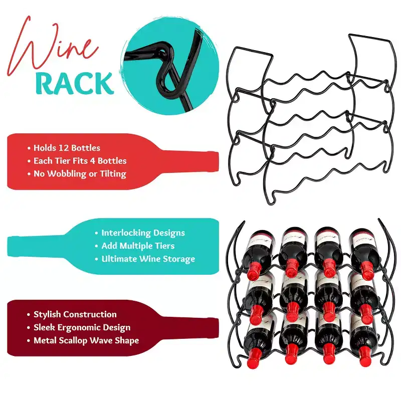 6-Tier Classic Style Stackable Wine Rack - Perfect for Bar, Wine Cellar, Basement, Cabinet, Pantry, etc - Hold 24 Bottles