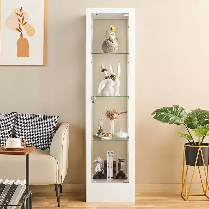 Bekrvio 4-Tier Glass Display Cabinet Case with Lock, 63 Curio Cabinet Tempered Glass Door & Adjustable Shelves