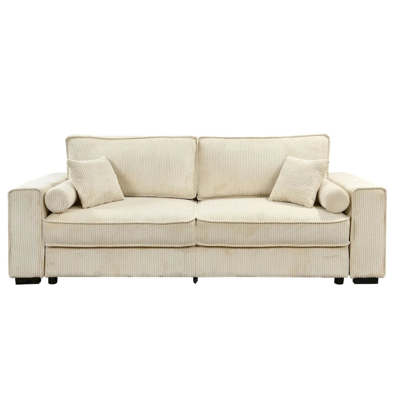 Pull-Out Sofa Bed with Storage – Light Green / Beige, Modern Style, Sinuous Spring, Seats 2