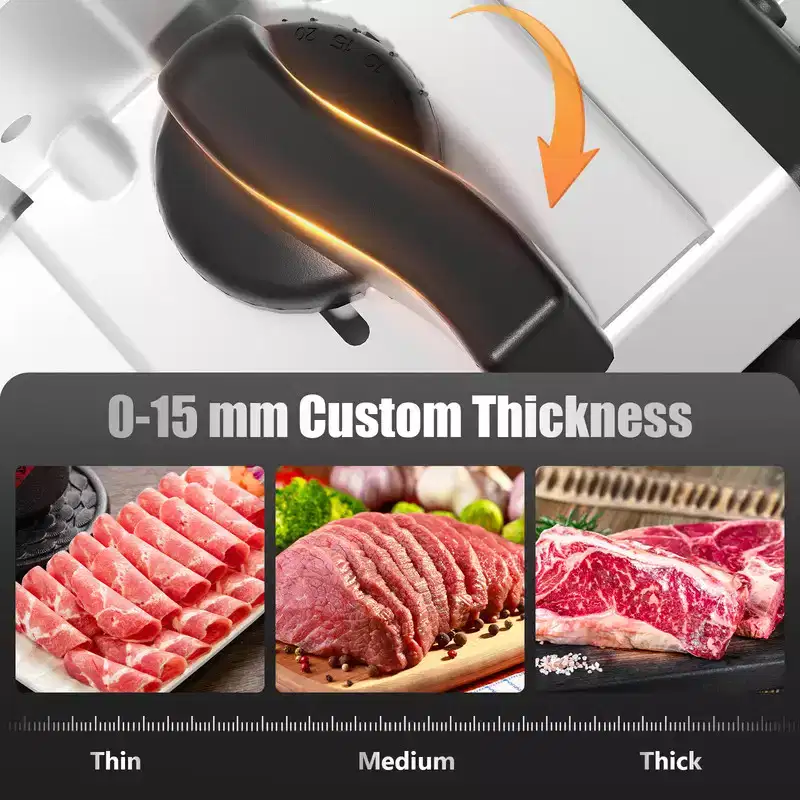 OSTBA 200W Electric Meat Slicer, Dual 7.5 Stainless Steel Blades, Quiet DC Motor, 0-15mm Adjustable, Easy to Clean for Meat, Cheese, Bread & Veggies