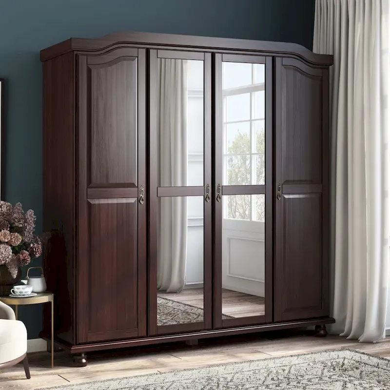 Palace Imports 100% Solid Wood Kyle 4-Door Wardrobe Armoire with Solid Wood or Mirrored Doors
