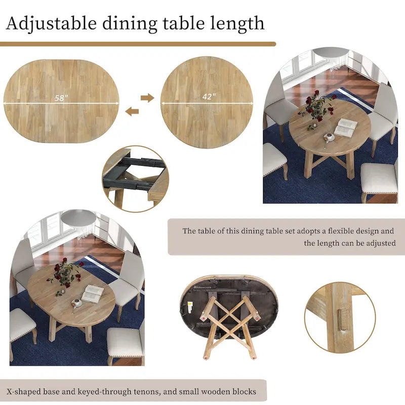 Farmhouse Round Extendable Dining Table with 16 Leaf Wood Kitchen Table
