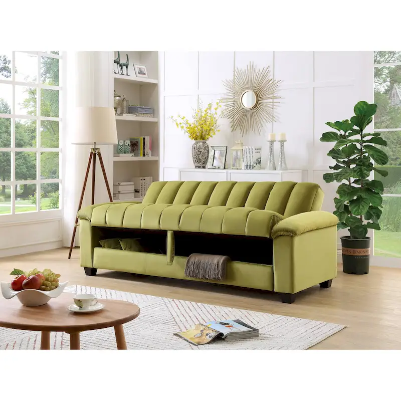 83 Comfortable Velvet Storage Sleeper Convertible Sofa Bed.