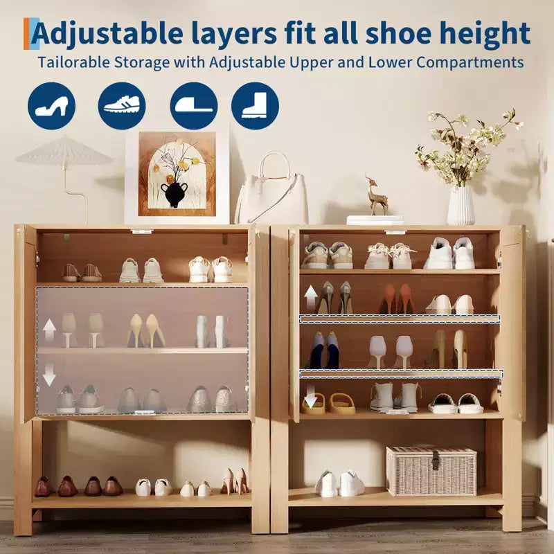 5-Tier Rattan Shoe Cabinet with Adjustable Shelves & Doors, Slim Entryway Organizer