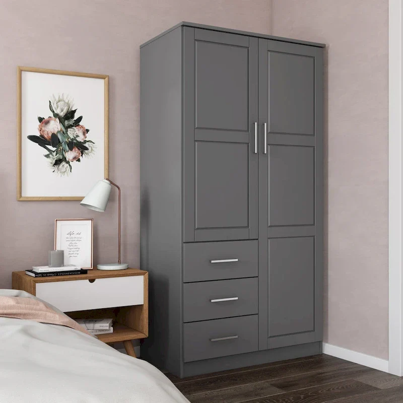 100% Solid Wood Metro Wardrobe Armoire – Solid Wood or Mirrored Doors, Multiple Finishes