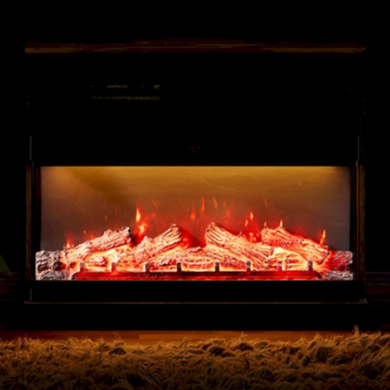 3-Sided Glass Electric Fireplace Insert – Gray & Blue Light / Black, Freestanding or Insert, 18 or 36 Inch