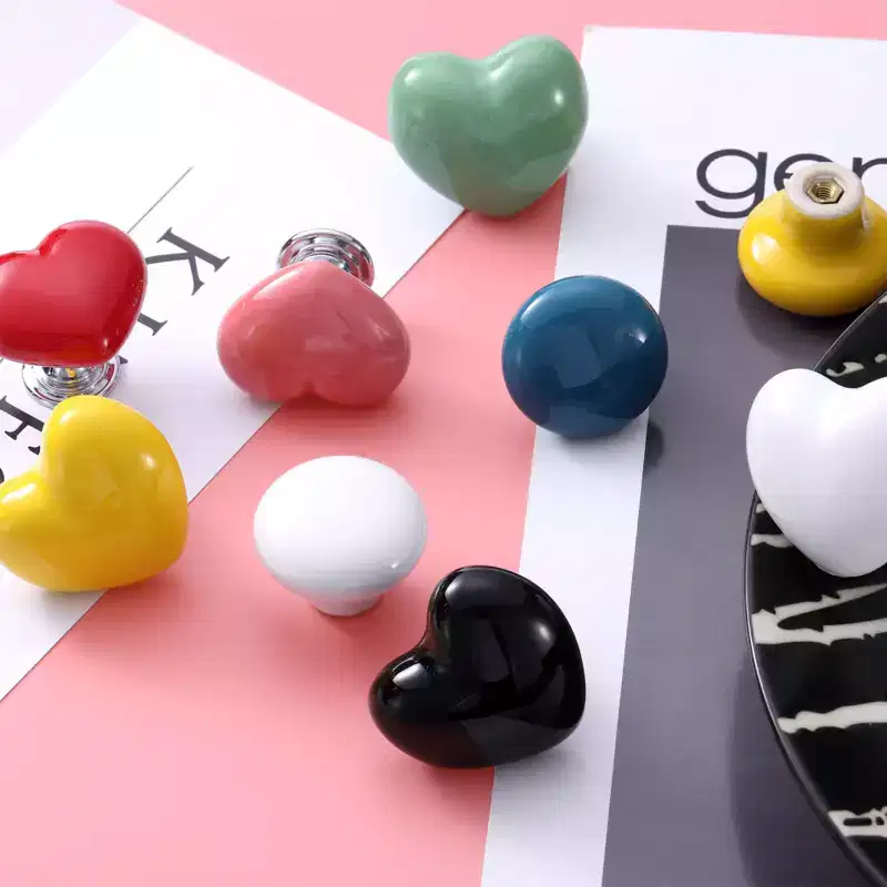 Unique Bargains Heart-Shaped Ceramic Drawer Knobs with Screw for Cupboard Wardrobe 4 Pcs