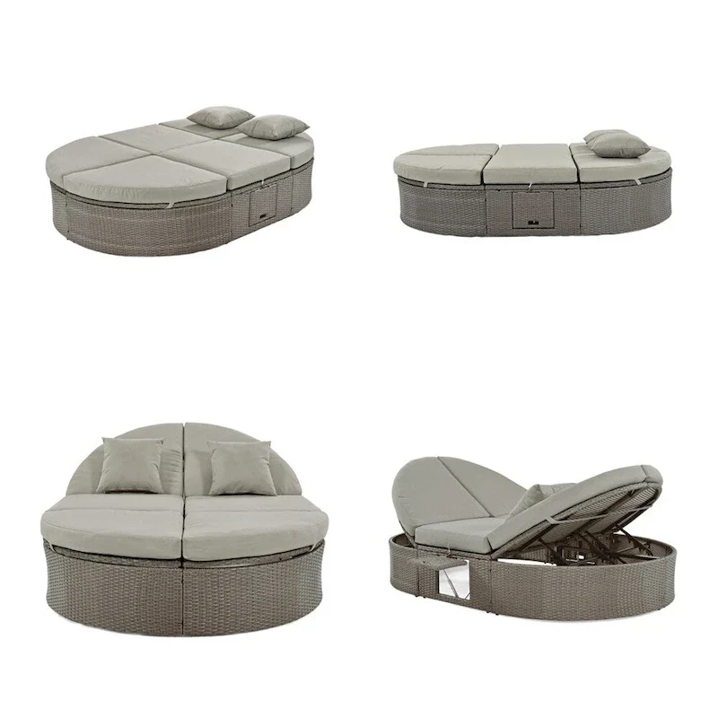 Outdoor Sun Bed Patio 2-Person Daybed with Cushions and Pillows