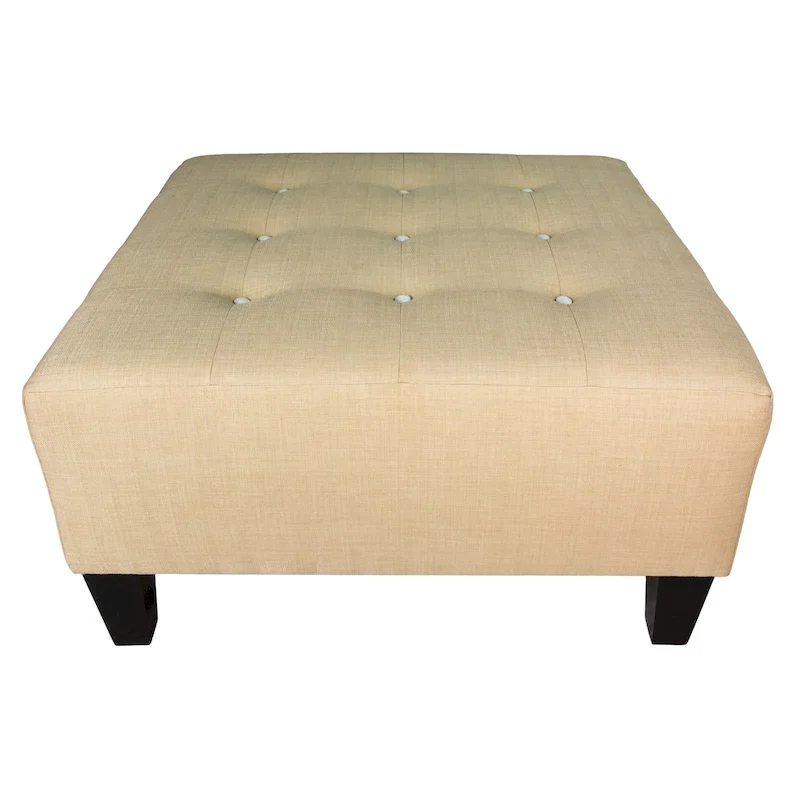 Button Tufted Upholstered Square Ottoman | Blue | Modern Accent Footrest