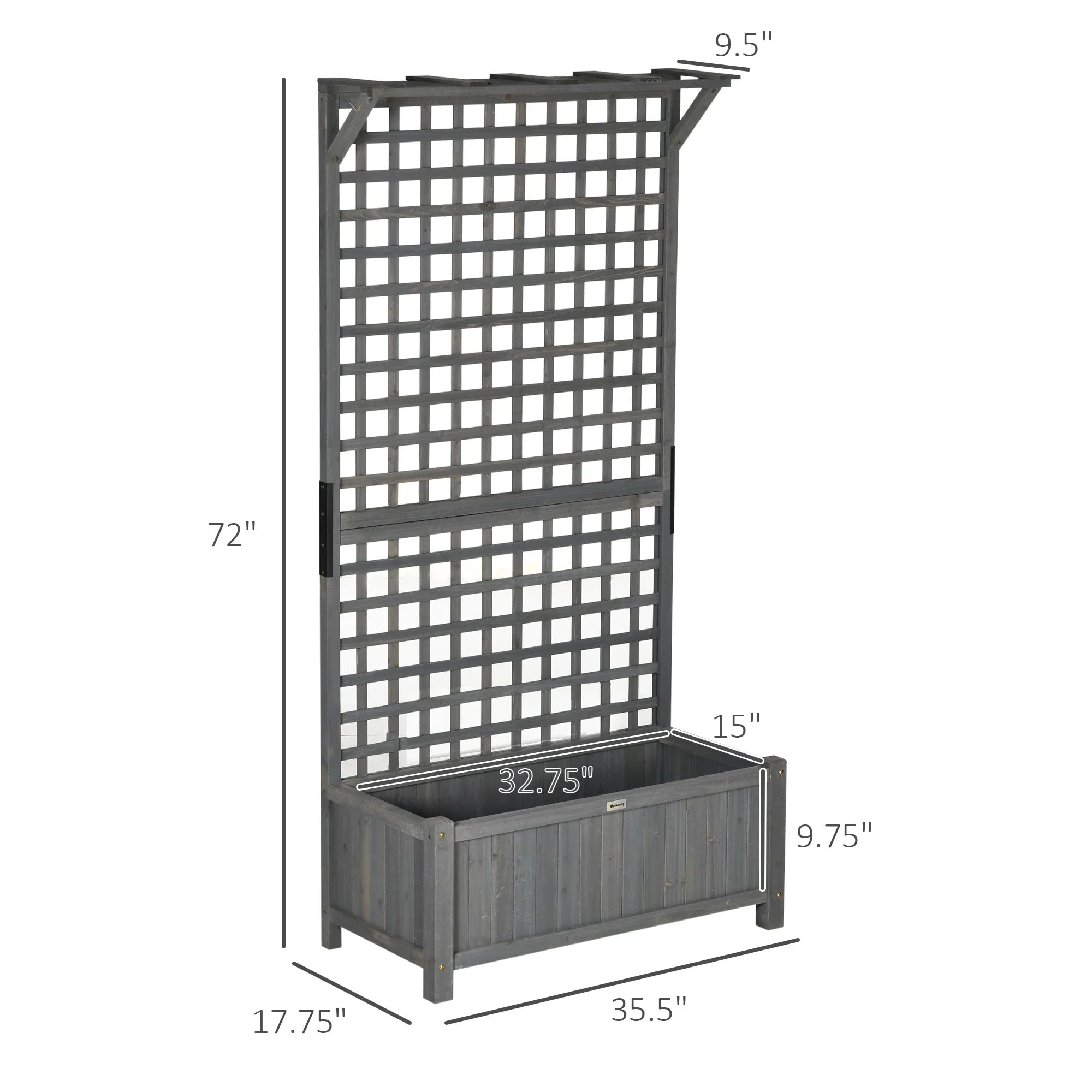 Outsunny Wood Planter with Trellis, Raised Garden Bed for Climbing Plants w/ Drainage Holes and Roof