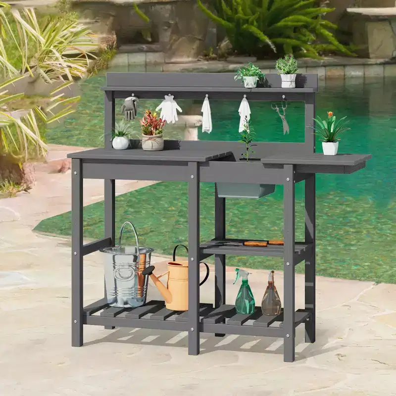 Hyleory HDPE Weather-Resistant Potting Bench Table with Storage Shelf