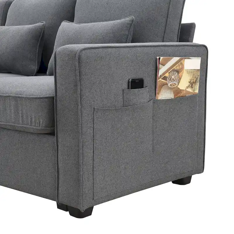 114.2 Upholstered Sofa with Console, Cup Holders and USB Charging