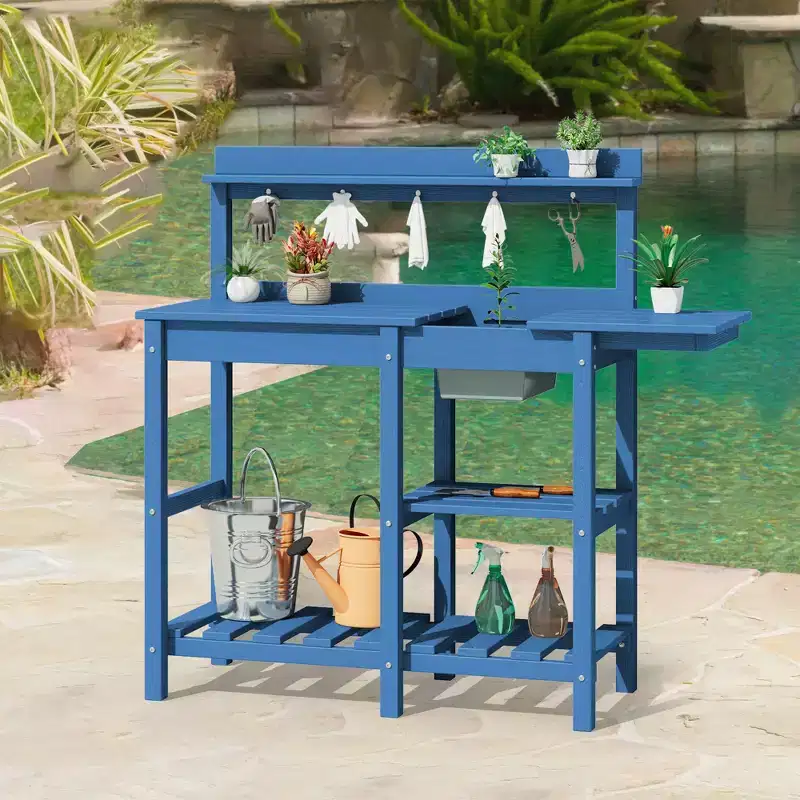 Hyleory HDPE Weather-Resistant Potting Bench Table with Storage Shelf