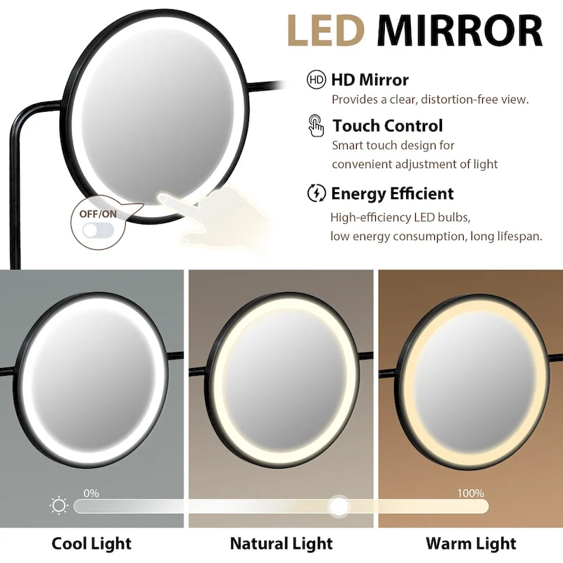 Modern Makeup Vanity with Mirror, Wireless Charging Station