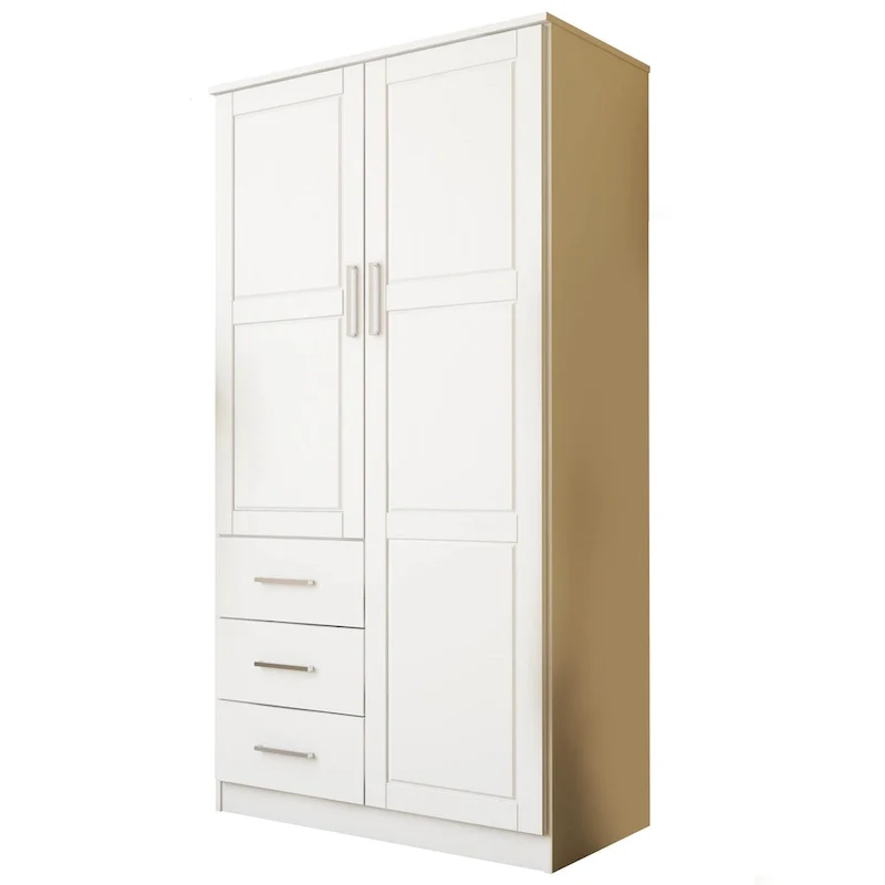 100% Solid Wood Metro Wardrobe Armoire – Solid Wood or Mirrored Doors, Multiple Finishes