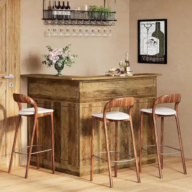 L-Shaped Bar Cabinet with Stemware Racks for Home Pub