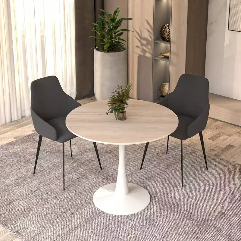 LeisureMod Bristol 31 Round Dining Table  Sintered Stone Top Accent Caf Table & Sturdy Steel White Pedestal Base for Kitchen and Small Spaces